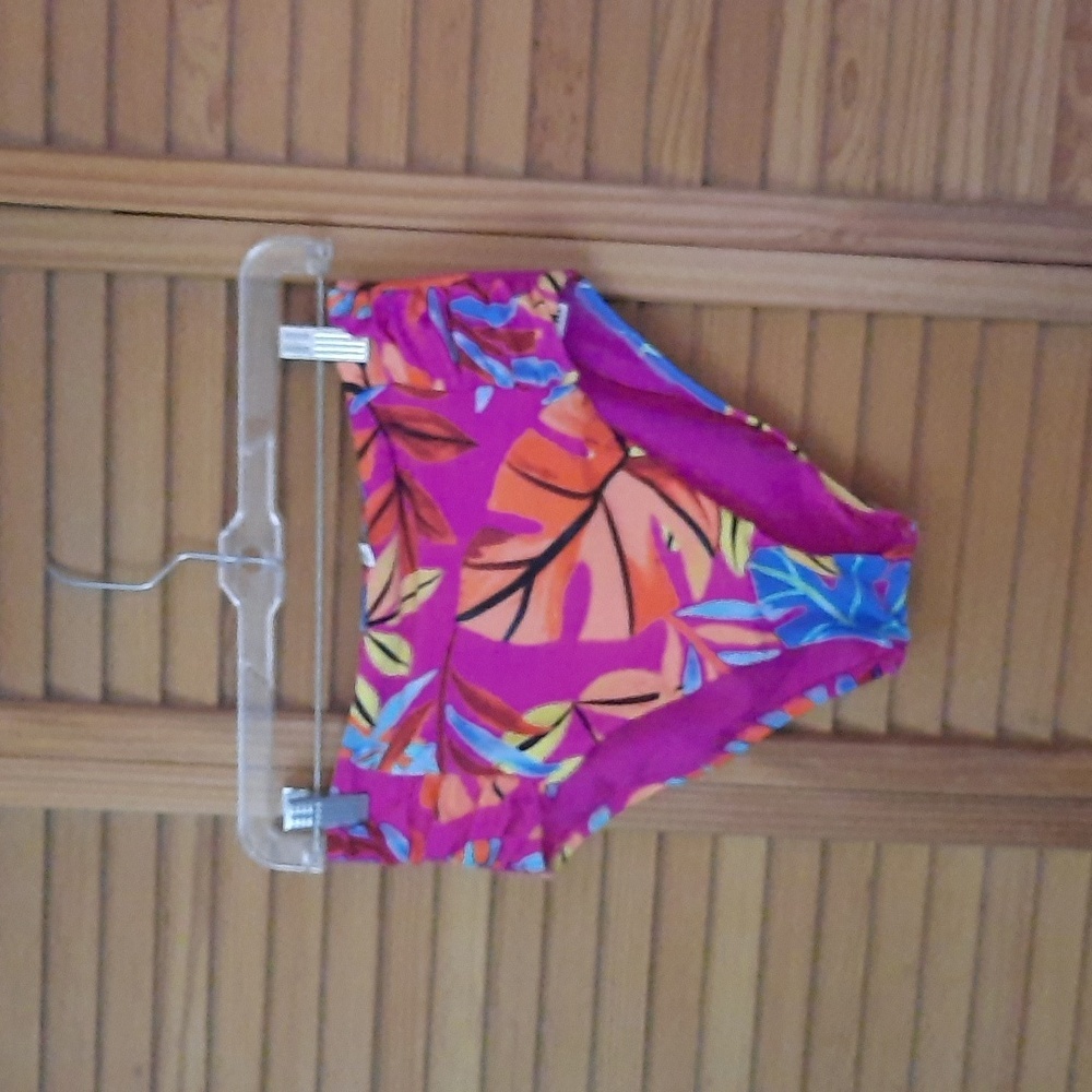 Bar lll Macy's Paradise Palms Magic Magenta Ruched Bikini Bottoms Size Small